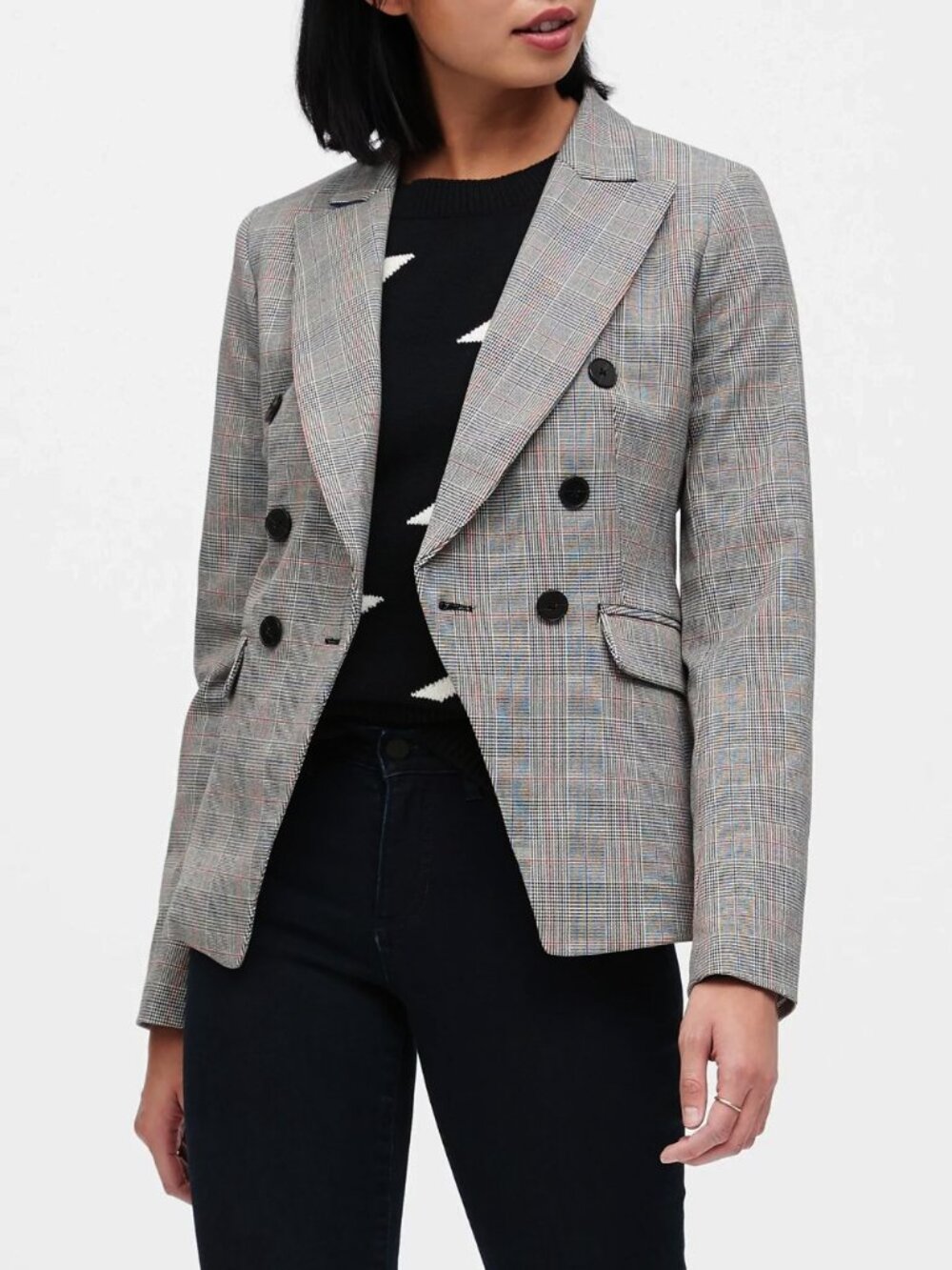 New Banana Republic Glen Plaid Double-Breasted Blazer Gray 8, M